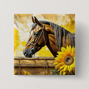 Badge Carré 5 Cm Cheval et Tournesol Belle Art IA 