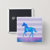 Badge Carré 5 Cm Cheval sauvage en Aquarelle bleu et violet (Devant & derrière)