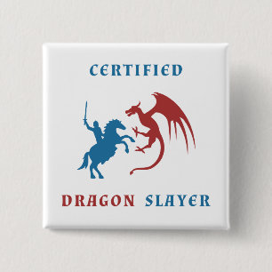 Badge Carré 5 Cm Chevalier bleu contre le dragon rouge