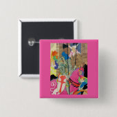 Badge Carré 5 Cm chevalier médiéval à cheval (Devant & derrière)