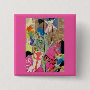 Badge Carré 5 Cm chevalier médiéval à cheval