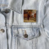 Badge Carré 5 Cm Chevaux dans les écuries (En situation)