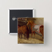 Badge Carré 5 Cm Chevaux dans les écuries (Devant & derrière)