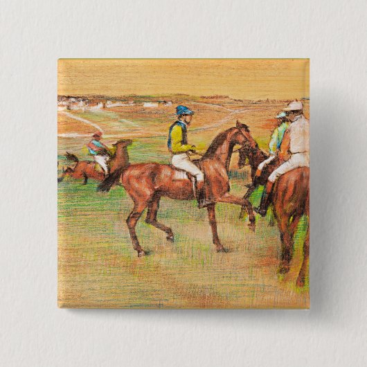Badge Carré 5 Cm Chevaux de course, célèbre peinture d'Edgar Degas (Devant)