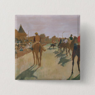 Badge Carré 5 Cm Chevaux de course d'Edgar Degas   devant les