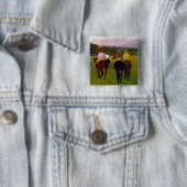 Badge Carré 5 Cm Chevaux de course Edgar Degas à Longchamp (En situation)