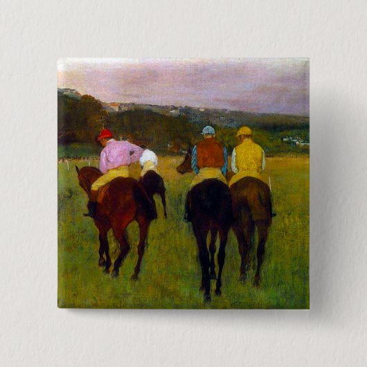 Badge Carré 5 Cm Chevaux de course Edgar Degas à Longchamp (Devant)