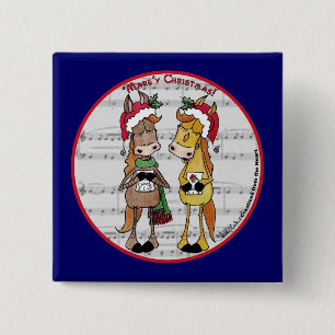 Badge Carré 5 Cm Chevaux de covoiturage - 'Mare'y Christmas
