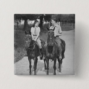 Badge Carré 5 Cm Chevaux d'équitation de couples