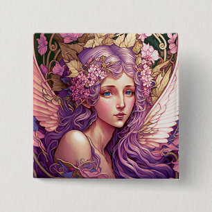 Badge Carré 5 Cm Cheveux pourpre Fairy Angel Imaginaire Art
