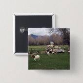 Badge Carré 5 Cm Chèvres sur un rondin (Devant & derrière)