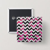 Badge Carré 5 Cm Chevron Cow Hot rose et noir (Devant & derrière)