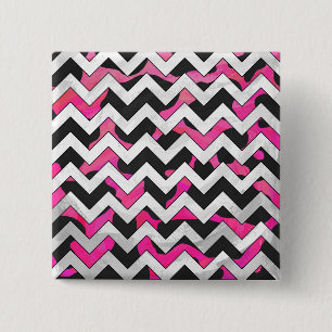 Badge Carré 5 Cm Chevron Cow Hot rose et noir