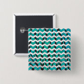 Badge Carré 5 Cm Chevron Tiger noir et Turquoise (Devant & derrière)