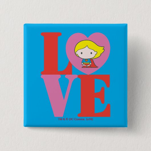 Badge Carré 5 Cm Chibi Supergirl LOVE (Devant)