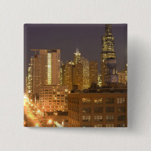 Badge Carré 5 Cm Chicago, Illinois, Skyline depuis West Loop à