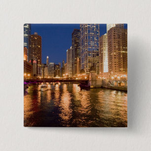 Badge Carré 5 Cm Chicago, Illinois, vue panoramique et rivière Chic