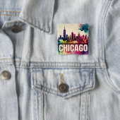 Badge Carré 5 Cm Chicago Skyline (En situation)
