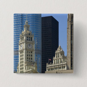 Badge Carré 5 Cm Chicago, Wrigley Building avec Trump Hotel &
