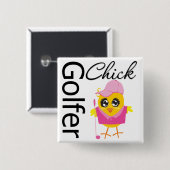 Badge Carré 5 Cm Chick Golfeur (Devant & derrière)