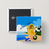 Badge Carré 5 Cm Chick retraité à la plage, (Devant & derrière)