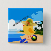 Badge Carré 5 Cm Chick retraité à la plage, (Devant)
