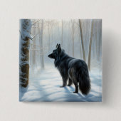 Badge Carré 5 Cm Chien à neiger belge Noël (Devant)