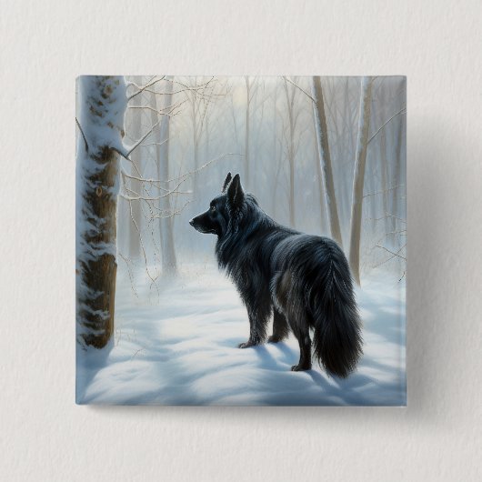 Badge Carré 5 Cm Chien à neiger belge Noël (Devant)