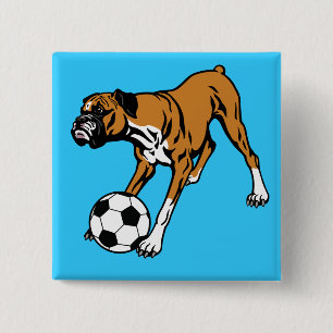 Badge Carré 5 Cm chien boxeur avec balle de football