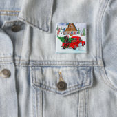 Badge Carré 5 Cm Chien de Dachshund en livraison de Noël Camion Nei (En situation)