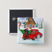 Badge Carré 5 Cm Chien de Dachshund en livraison de Noël Camion Nei (Devant & derrière)
