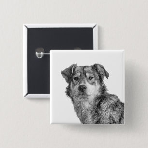 Badge Carré 5 Cm Chien de grande race mixte monochrome raffiné