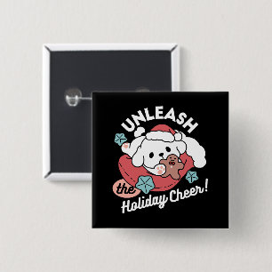 Badge Carré 5 Cm Chien de Noël à Santa Hat - Jour de Noël pour Anim