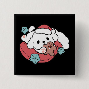Badge Carré 5 Cm Chien de Noël à Santa Hat - Jour de Noël pour Anim