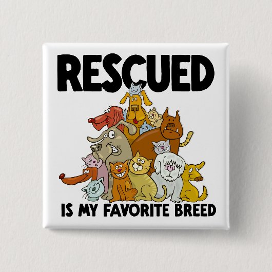 Badge Carré 5 Cm Chien et Chat secourus est ma race préférée (Devant)