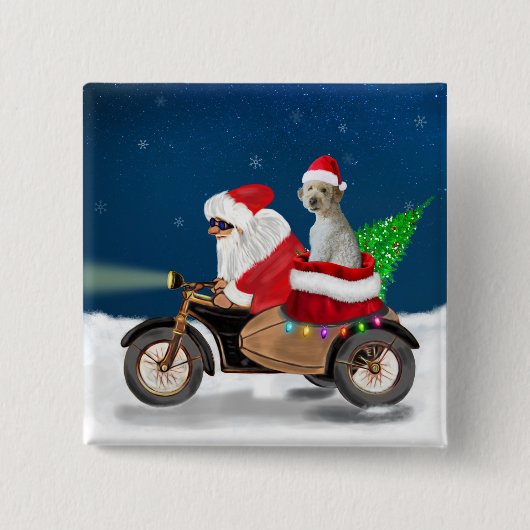 Badge Carré 5 Cm chien Goldendoodle Noël Père Noël (Devant)