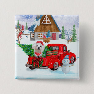 Badge Carré 5 Cm Chien maltais en livraison de Noël Camion Neige