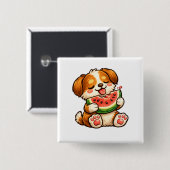 Badge Carré 5 Cm Chien mignon pastèque (Devant & derrière)