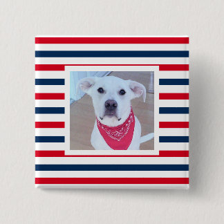 Badge Carré 5 Cm Chien mignon Rouge Blanc Bleu Bleu Rayures Patriot