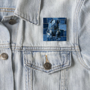 Badge Carré 5 Cm Chien Patchwork Art Denim