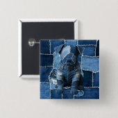 Badge Carré 5 Cm Chien Patchwork Art Denim (Devant & derrière)