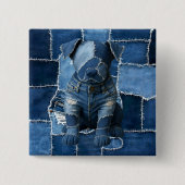 Badge Carré 5 Cm Chien Patchwork Art Denim (Devant)