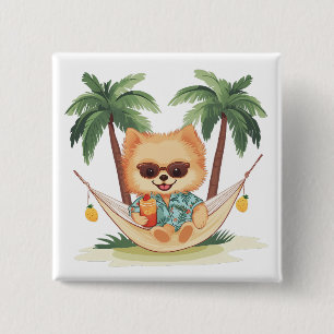 Badge Carré 5 Cm Chien Poméranien Dans Une Chemise Hawaïenne Hammoc