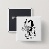 Badge Carré 5 Cm Chien triste avec Jambe cassée (Devant & derrière)