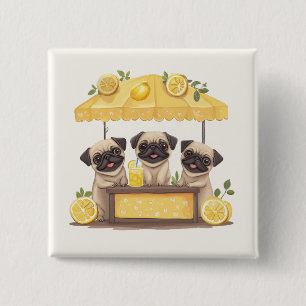 Badge Carré 5 Cm Chiens de carlin Stand de Lemonade