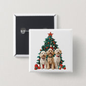 Badge Carré 5 Cm Chiens de Noël Goldendoodle (Devant & derrière)