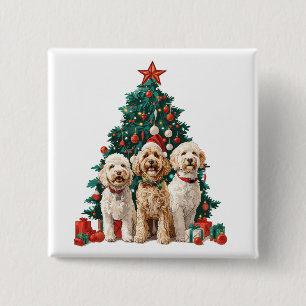Badge Carré 5 Cm Chiens de Noël Goldendoodle