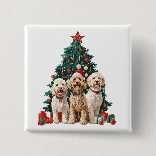 Badge Carré 5 Cm Chiens de Noël Goldendoodle (Devant)