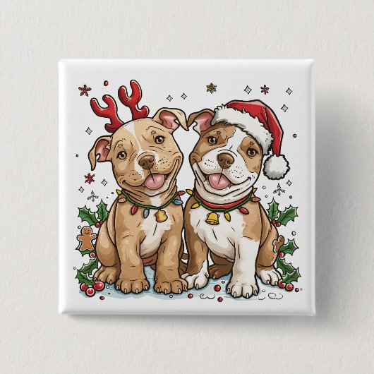 Badge Carré 5 Cm Chiens taureaux de Noël Pit (Devant)