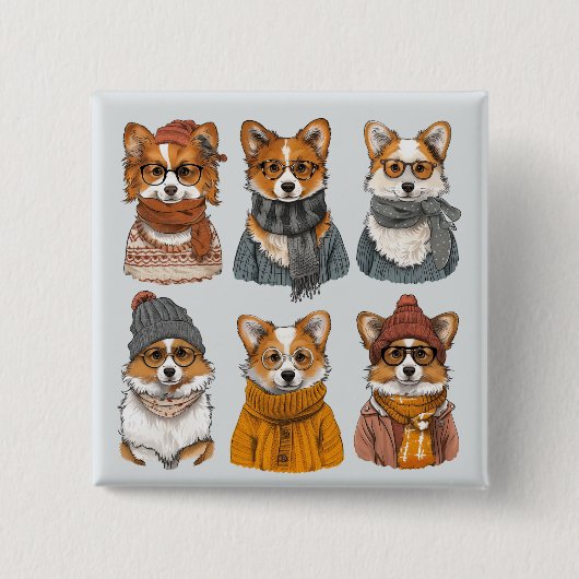 Badge Carré 5 Cm Chiens Welsh Corgi à la mode (Devant)